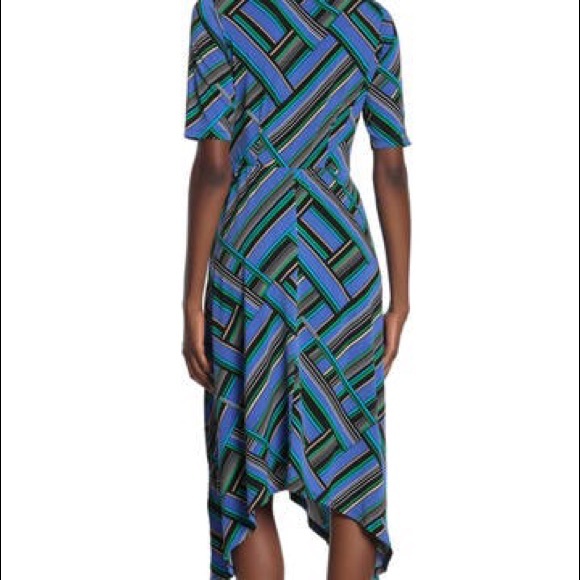 *DONATED* LONDON TIMES NWT Blue Green Black Striped Midi Dress Size 2 - Picture 2 of 11